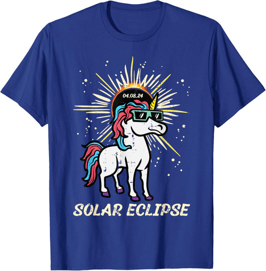 Unicorn Solar Eclipse 2024 Totality April 8 Women Men Kids T-Shirt - T-Shirt | Royal