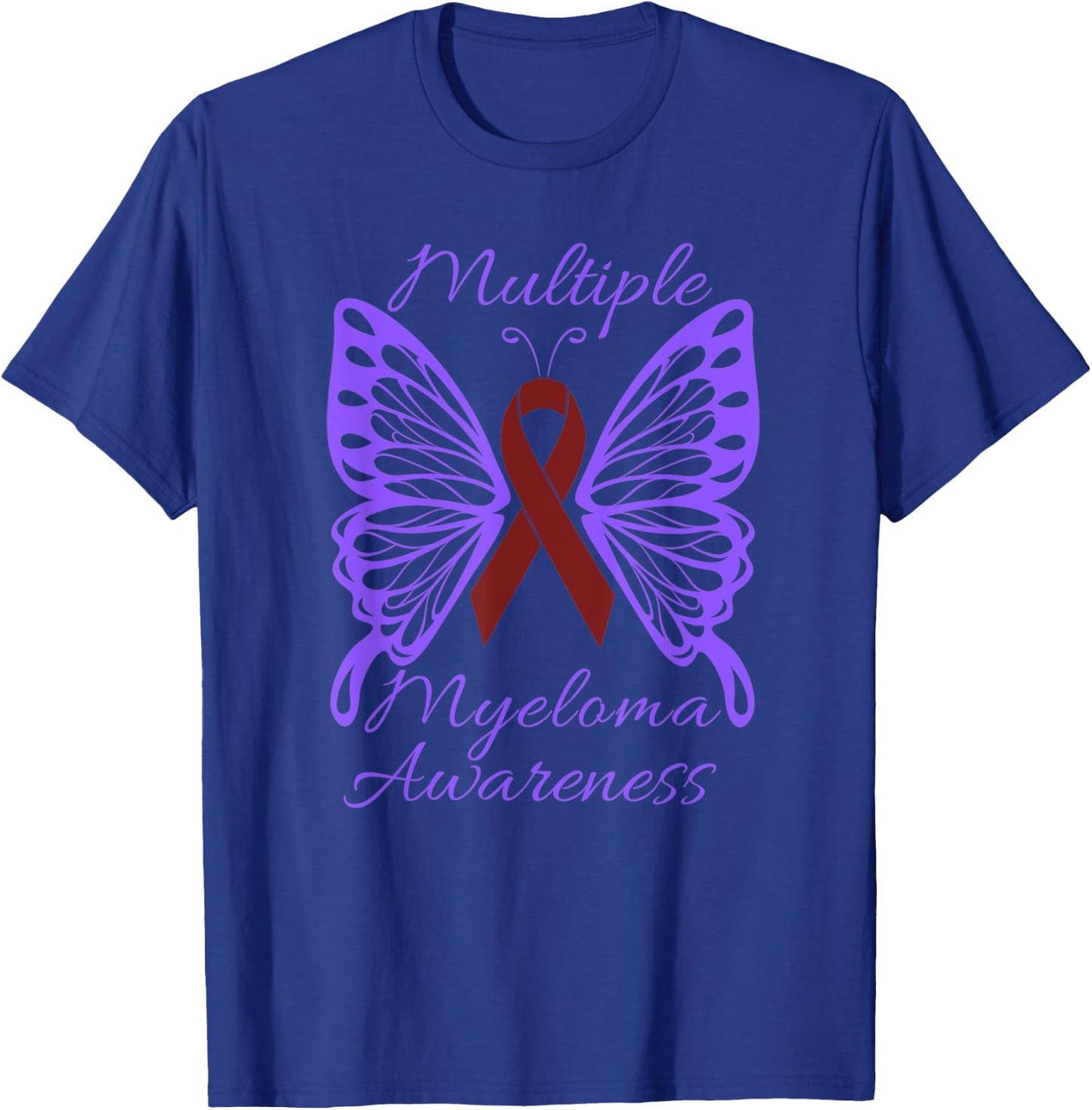 Multiple Myeloma Awareness Butterfly with Burgundy Ribbon T-Shirt - T-Shirt | Royal