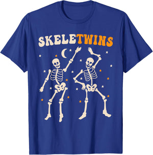 Skeletwins Twins Halloween Matching Funny Dancing Skeletons T-Shirt - T-Shirt | Royal
