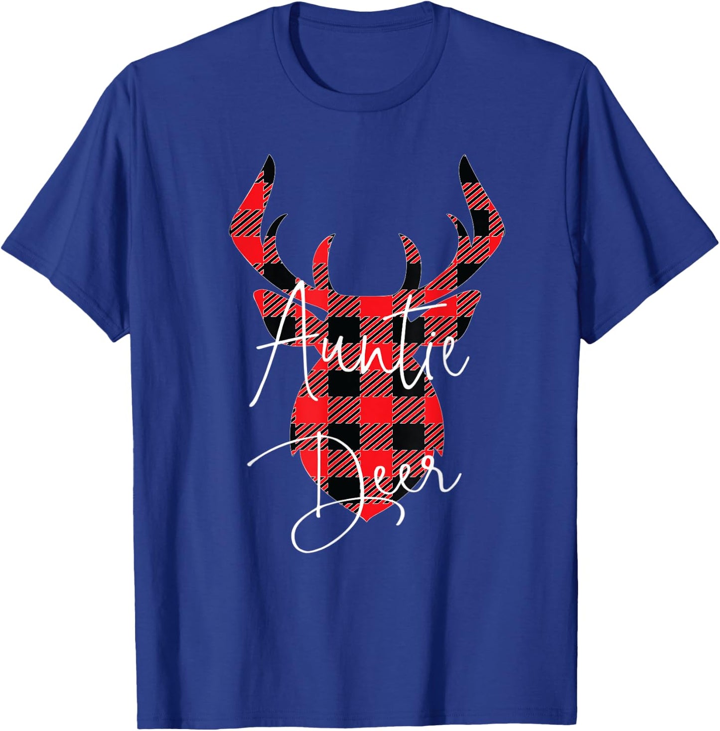 Auntie Deer Christmas Pajama Red Plaid Buffalo Matching T-Shirt - T-Shirt | Royal