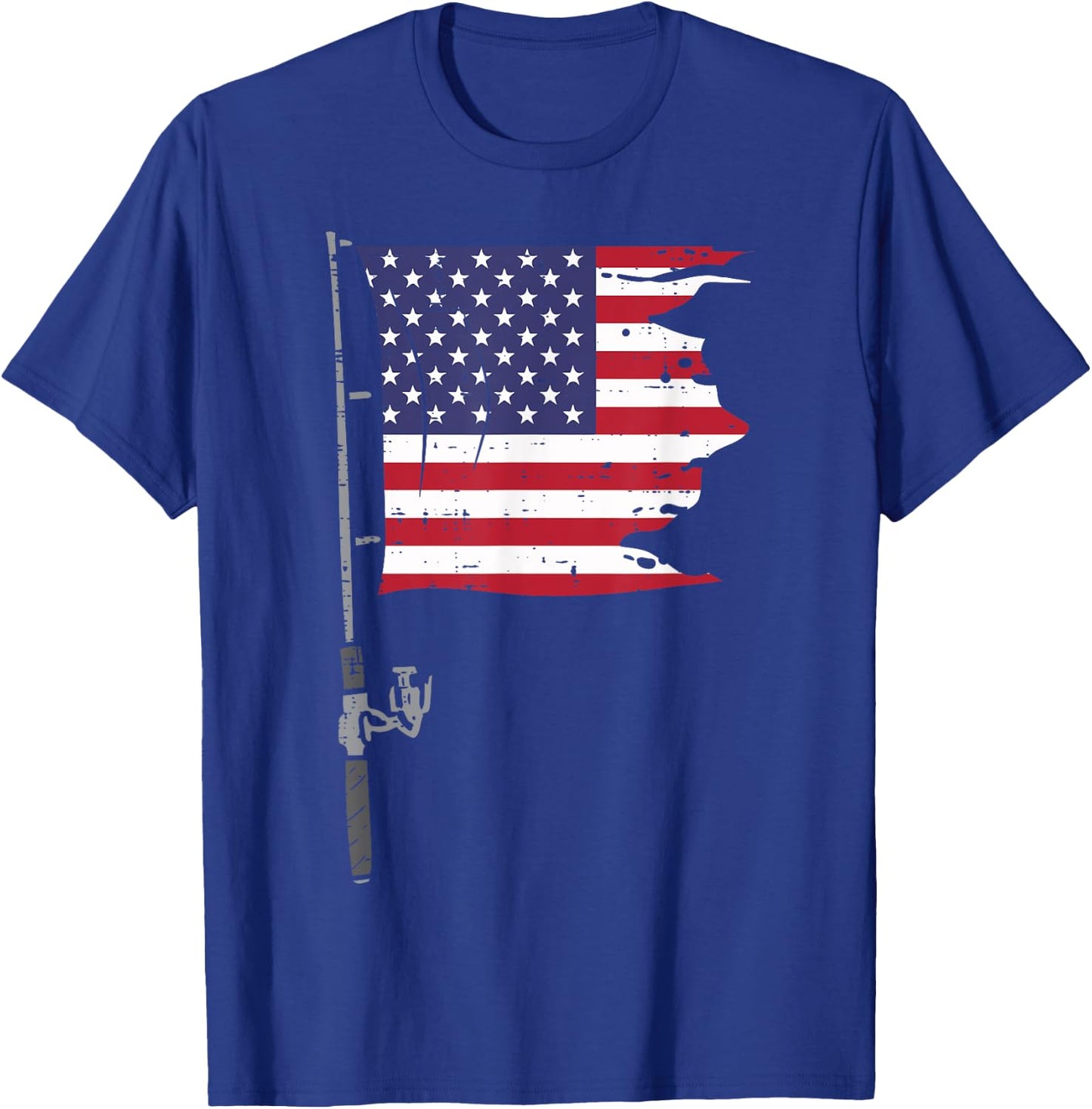 Fishing Rod American Flag Fish 4th Of July Patriot Men Dad T-Shirt - T-Shirt | Royal