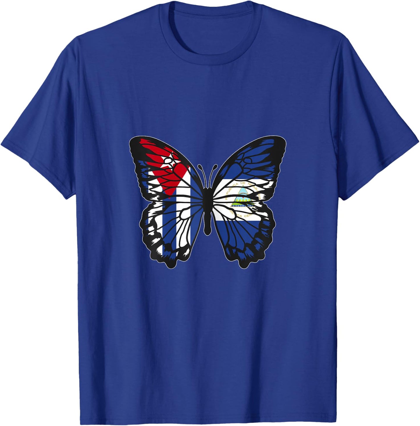 Cuba and Nicaragua Mix Butterfly Half Cuban half Nicaraguan T-Shirt - T-Shirt | Royal
