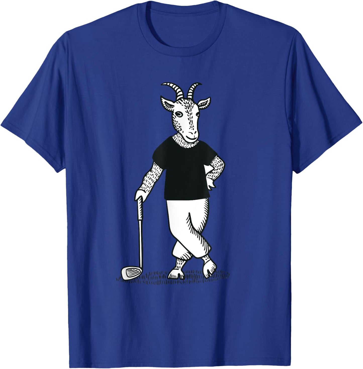 Goat Playing Golf Funny Animal Golfer Golf Club Lawn Golfing T-Shirt - T-Shirt | Royal