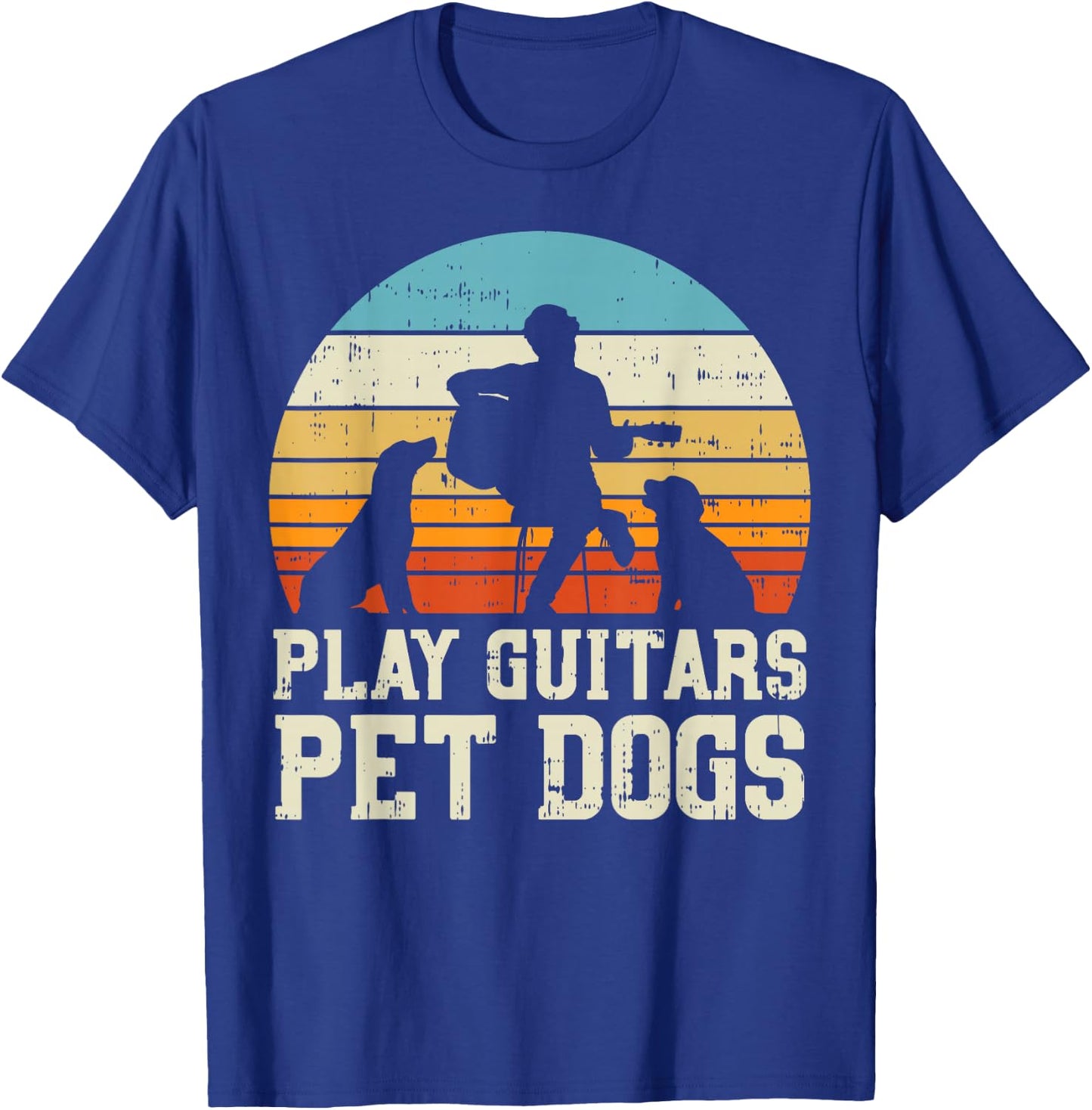 Play Guitars Pet Dog Retro Music Guitarist Animal Lover Gift T-Shirt - T-Shirt | Royal