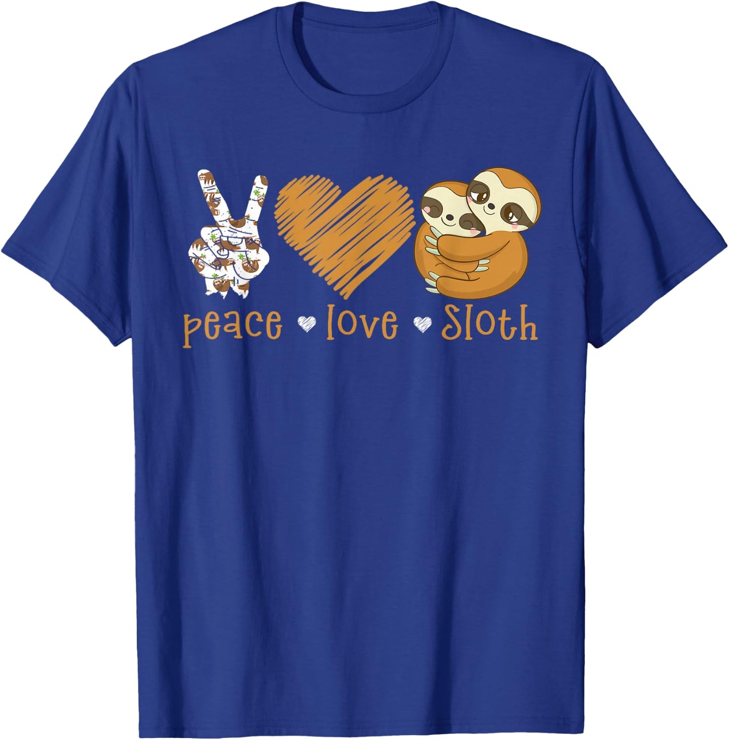 Peace Love Sloth Hand Sign Heart Sloth Lovers T-Shirt - T-Shirt | Royal