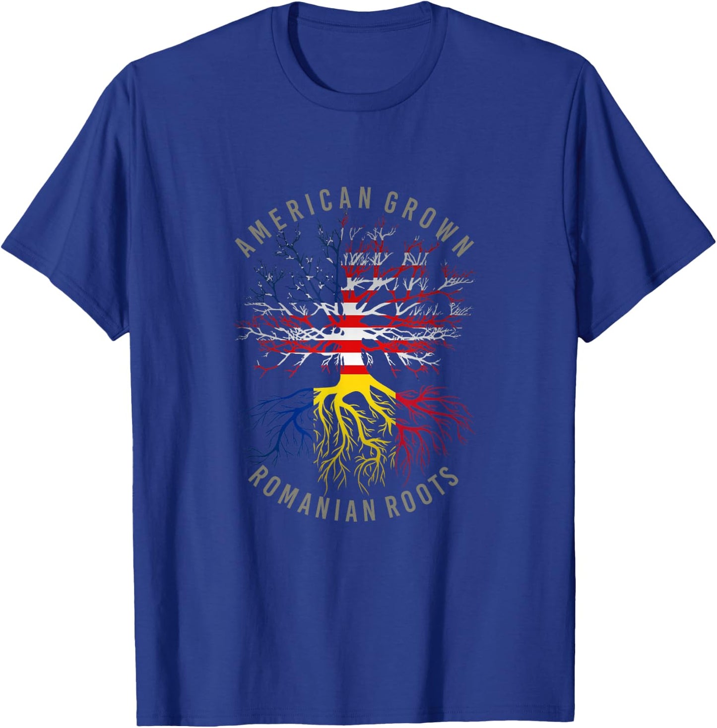 American Grown Romanian Roots USA Romania Flag Heritage Tree T-Shirt - T-Shirt | Royal