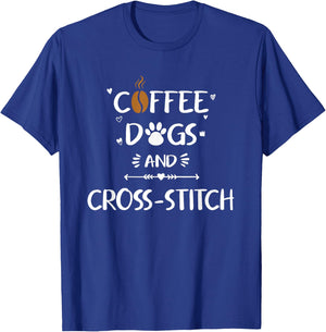 Coffee Dogs & Cross-Stitch Needlepoint Stitching T-Shirt - T-Shirt | Royal