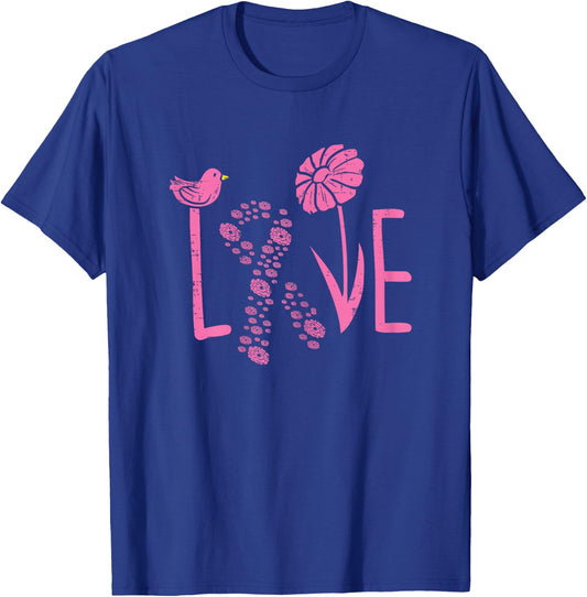 Love Pink Ribbon Flower Daisy Breast Cancer Awareness Gift T-Shirt - T-Shirt | Royal