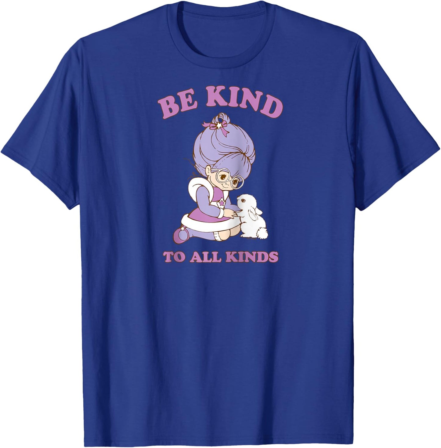 Rainbow Brite Be Kind To All Kinds Shy Violet & Bunny Raglan Baseball T-Shirt - T-Shirt | Royal