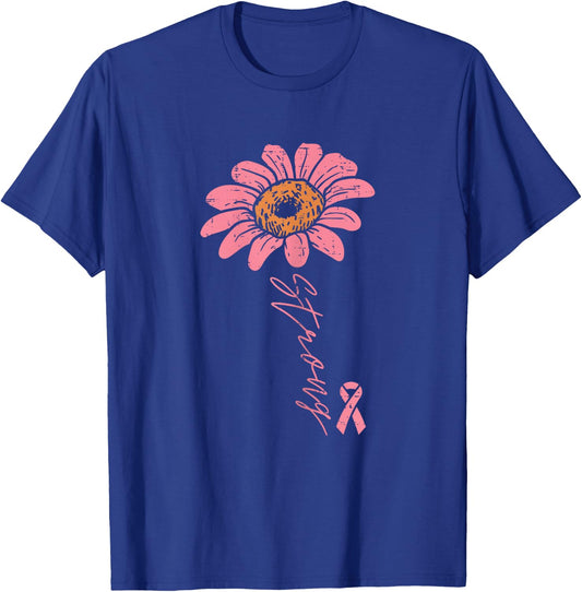 Pink Ribbon Sunflower Strong Breast Cancer Awareness Women T-Shirt - T-Shirt | Royal
