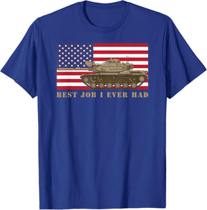 M60 A1 Tanker Tank Crew Best Job I Ever Had American Flag T-Shirt - T-Shirt | Royal