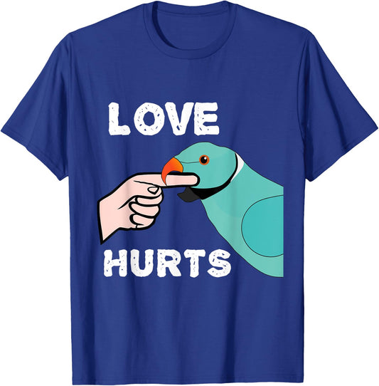 Love Hurts Blue Indian Ringneck Parrot T-Shirt - T-Shirt | Royal