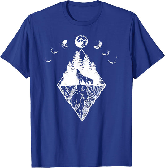 Howling Wolf Phases Of The Moon T-Shirt - T-Shirt | Royal