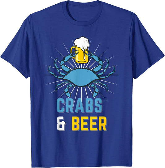 Fun Blue Claw Crabs & Beer Love Crabbing & Fishing Seafood T-Shirt - T-Shirt | Royal