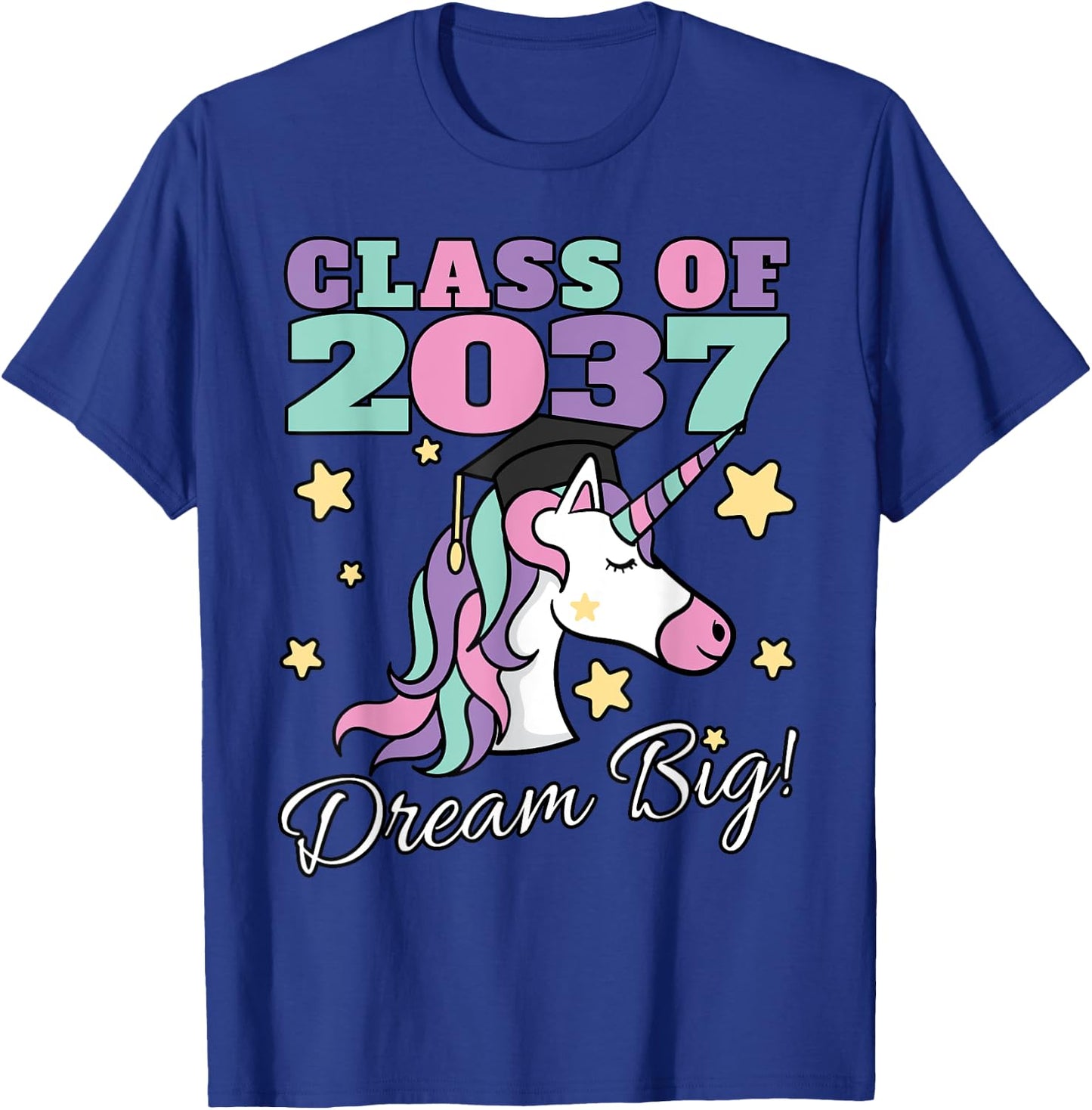 Girls Class of 2037 Magical Unicorn Graduation Cap T-Shirt - T-Shirt | Royal
