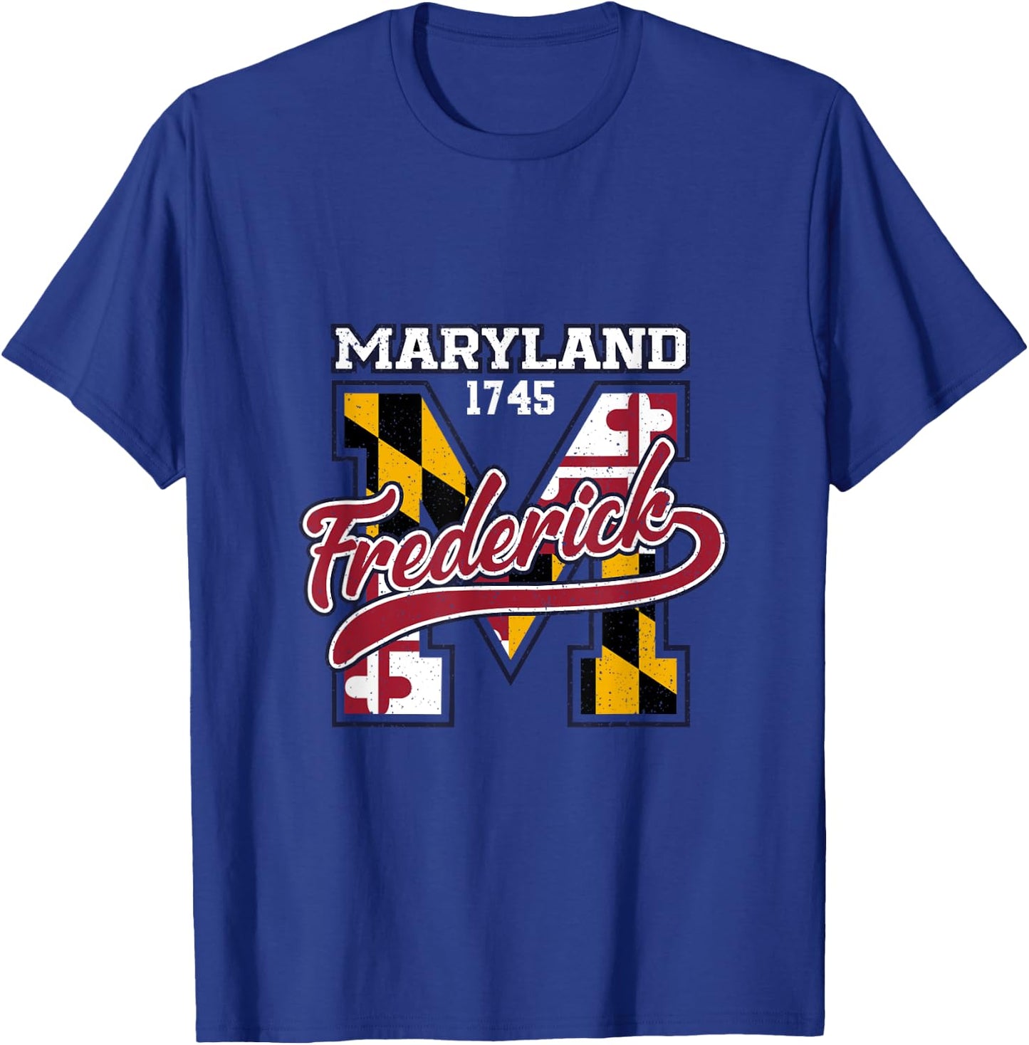 Frederick Maryland Flag Vintage Athletic Sport Varsity Style T-Shirt - T-Shirt | Royal