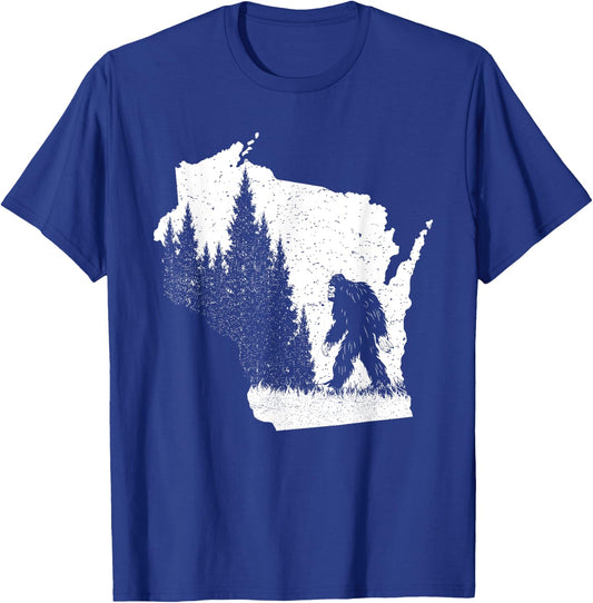 Wisconsin Bigfoot Pride Sasquatch Silhouette Forest Lovers T-Shirt - T-Shirt | Royal