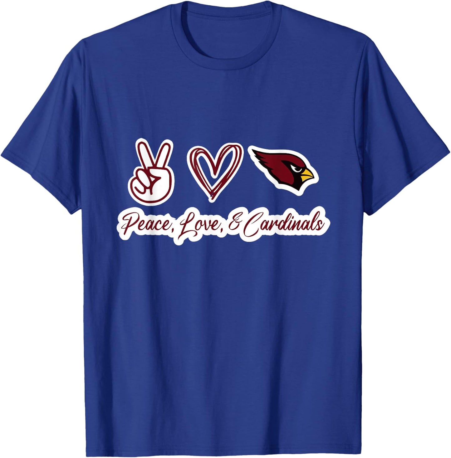 Peace, Love, & Cardinals T-Shirt - T-Shirt | Royal