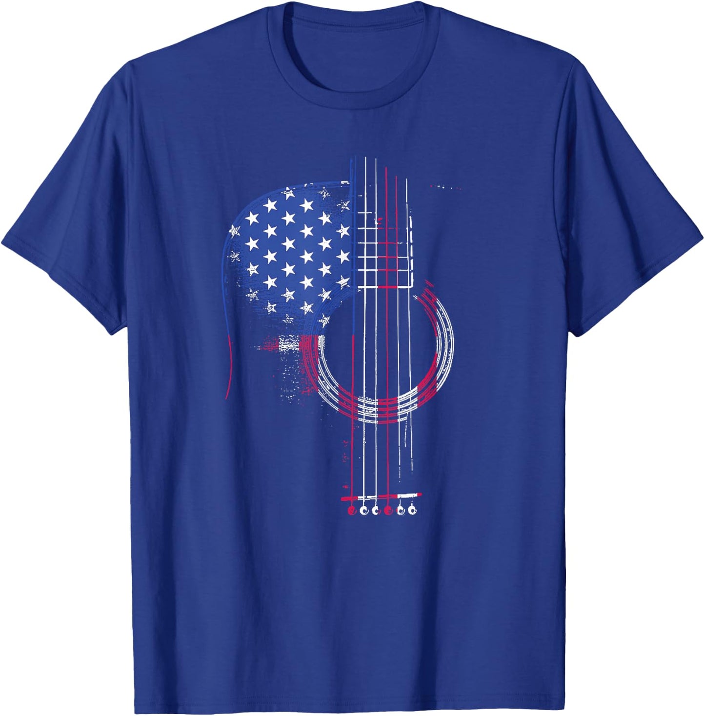 Funny Guitar America Flag Patriotic 4th Of July Women Men T-Shirt - T-Shirt | Royal