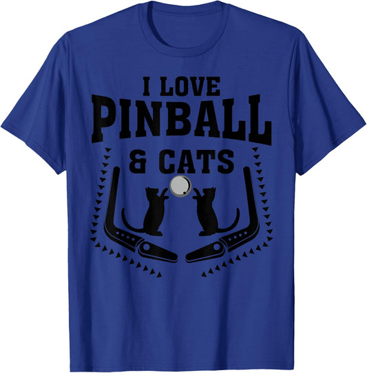 Funny I Love Pinball & Cats | Cool Arcade Machine Kitty Gift T-Shirt - T-Shirt | Royal