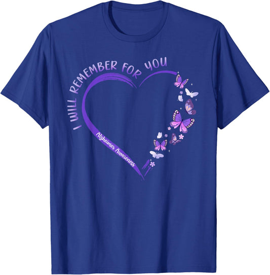 I Will Remember For You Purple Ribbon Alzheimers Awareness , Small T-Shirt - T-Shirt | Royal