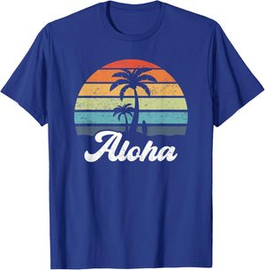 Aloha Hawaii Hawaiian Island Shirt Palm Beach Surfboard Surf T-Shirt - T-Shirt | Royal