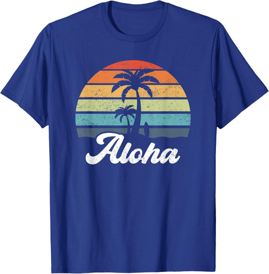 Aloha Hawaii Hawaiian Island Shirt Palm Beach Surfboard Surf T-Shirt - T-Shirt | Royal