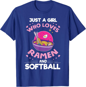 Girl who loves Ramen And Softball Anime gifts for teen girls T-Shirt - T-Shirt | Royal
