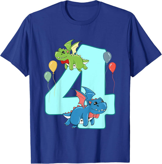 Kids 4th Birthday Dragon Lover Funny Kids Boys 4 Years Old Party T-Shirt - T-Shirt | Royal