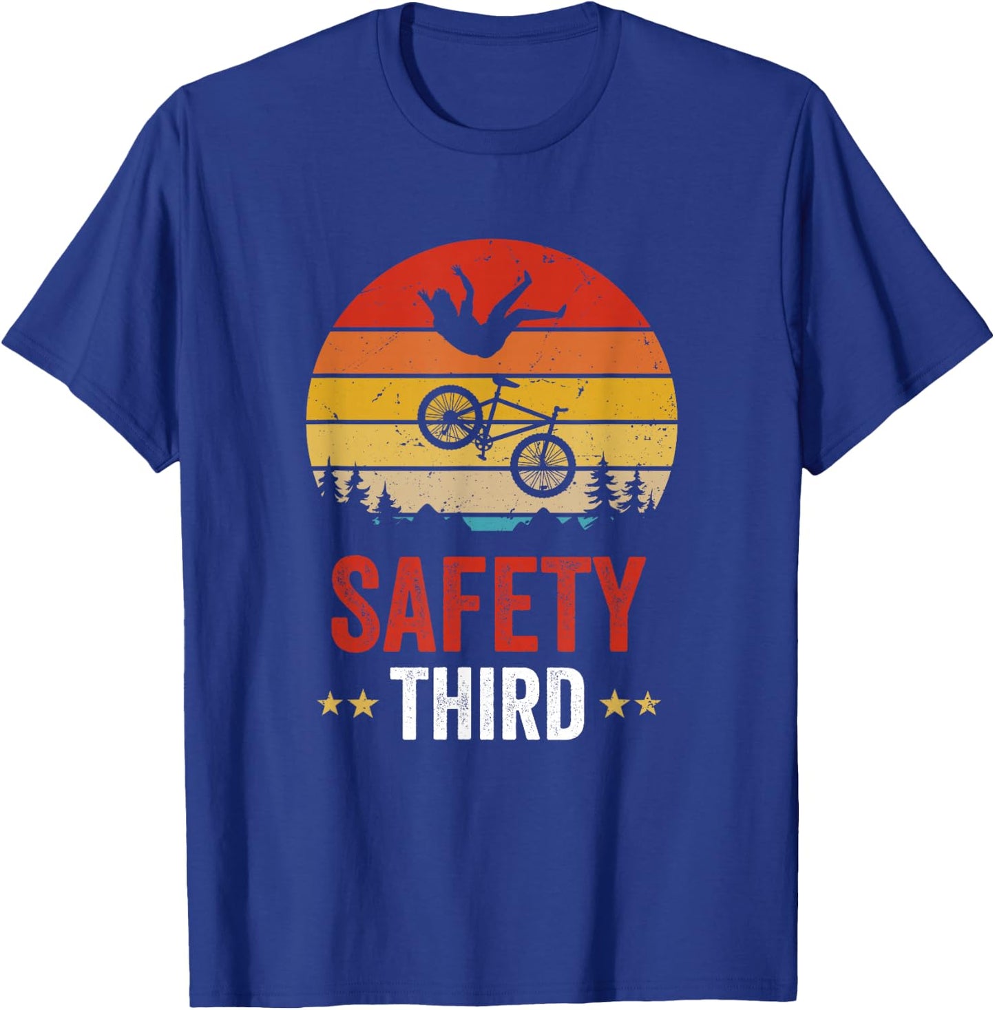 Safety Third Safety 3rd Stunt Crash Funny Mountain Bike T-Shirt - T-Shirt | Royal
