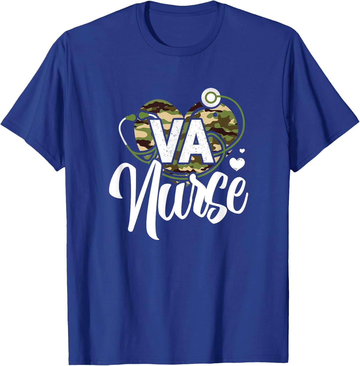 VA Nurse Camo Camouflage Stethoscope Heart T-Shirt - T-Shirt | Royal