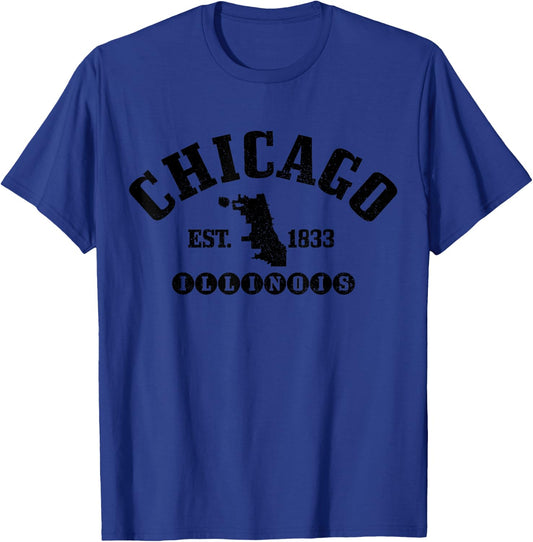 Chicago Illinois Est. 1833 USA America Souvenir T-Shirt - T-Shirt | Royal