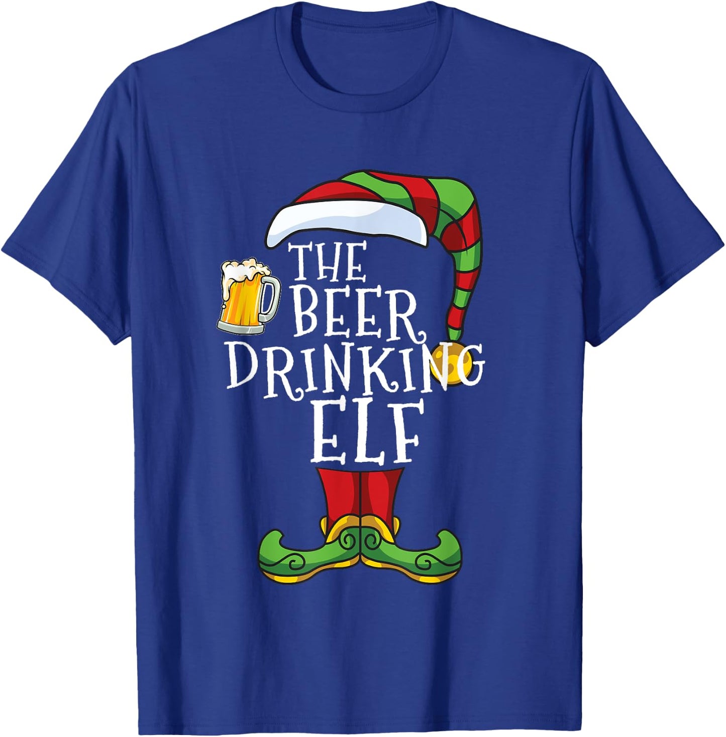 Beer Drinking Elf Lover Family Matching Christmas Funny T-Shirt - T-Shirt | Royal