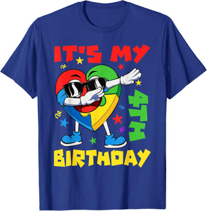 It's My 4th Birthday Dabbing Puzzle Pieces Autism Awareness T-Shirt - T-Shirt | Royal