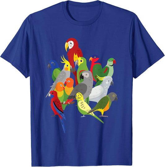 Parrot Herd - Macaw, Cockatoo, Grey Grey & Budgies T-Shirt - T-Shirt | Royal