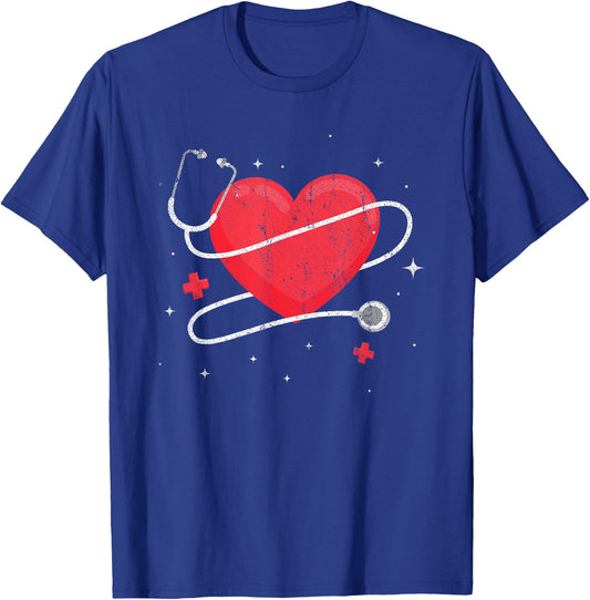 Health Care Stethoscope Heart Nurse T-Shirt - T-Shirt | Royal