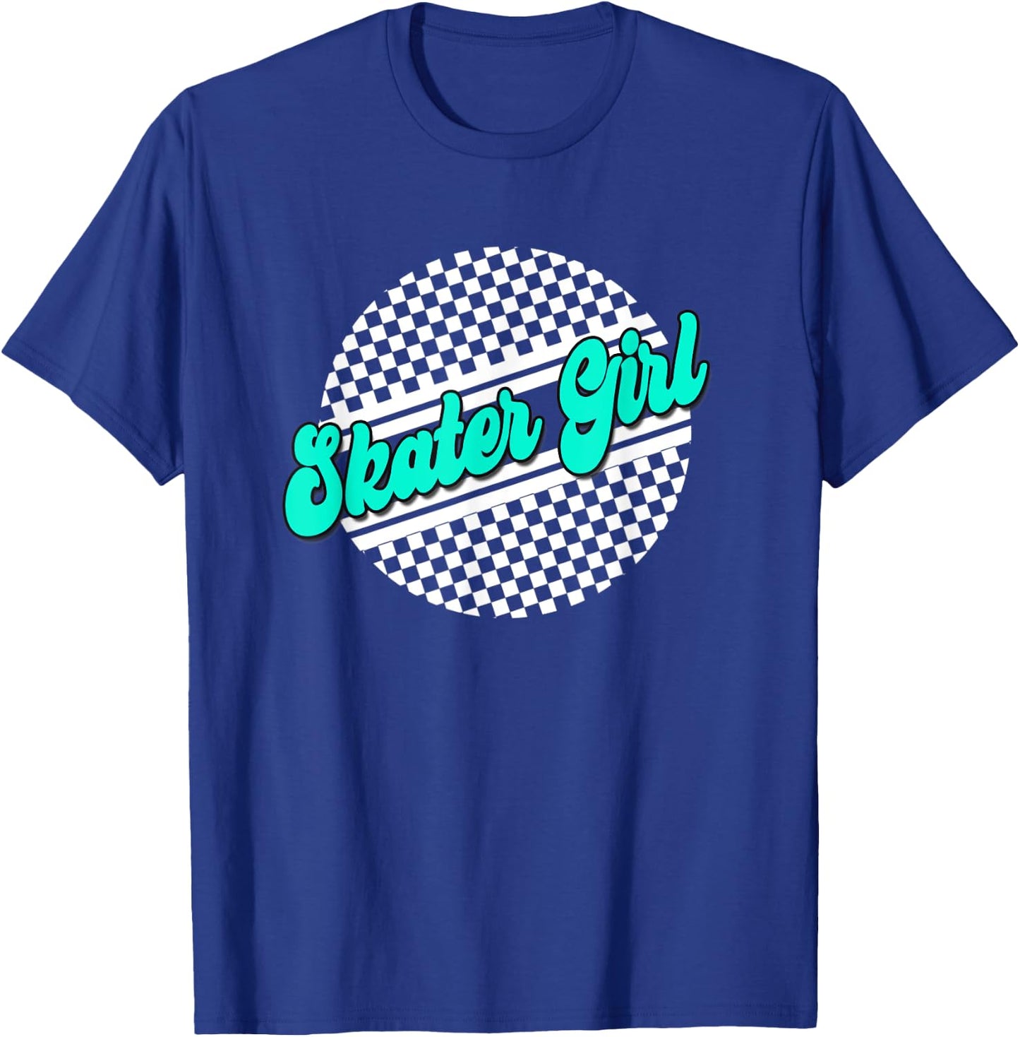 Skater Girl Checkered Skate Wear Blue & White T-Shirt - T-Shirt | Royal