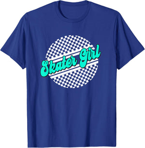 Skater Girl Checkered Skate Wear Blue & White T-Shirt - T-Shirt | Royal