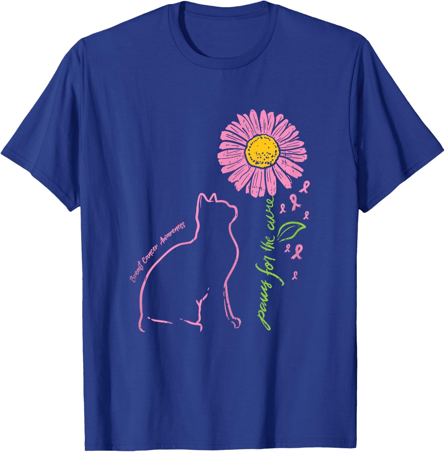 Cat Flower Paw For Cure Breast Cancer Awareness Support Gift T-Shirt - T-Shirt | Royal