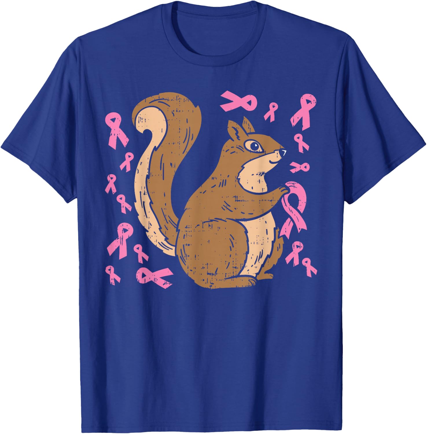 Squirrel Pink Ribbon Breasr Cancer Awareness Support Gift T-Shirt - T-Shirt | Royal