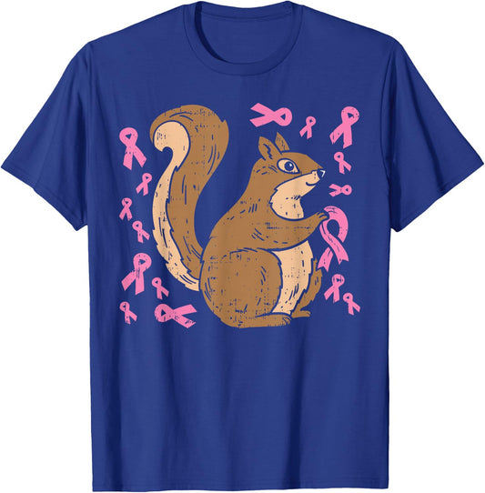 Squirrel Pink Ribbon Breasr Cancer Awareness Support Gift T-Shirt - T-Shirt | Royal