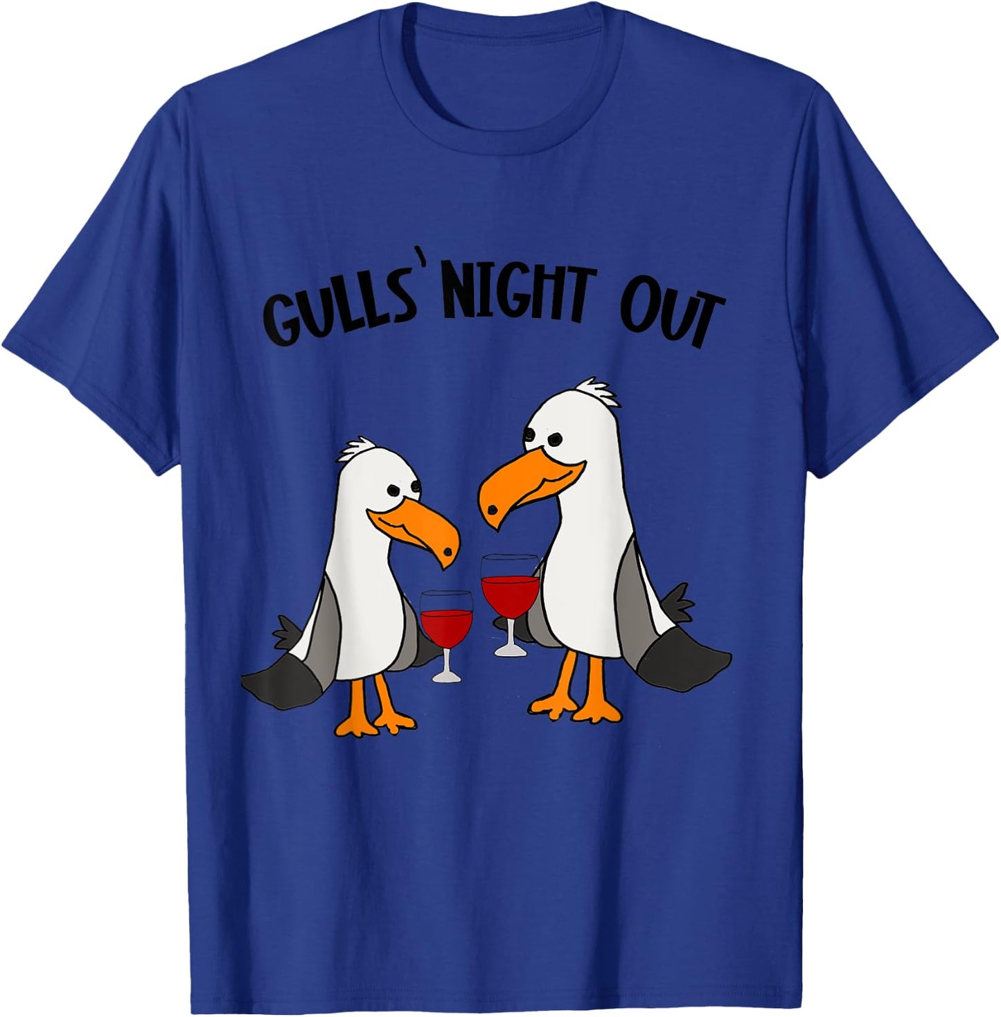 Smileteesbirdsa Funny Gulls Night Out Seagulls and Wine Pun T-Shirt - T-Shirt | Royal