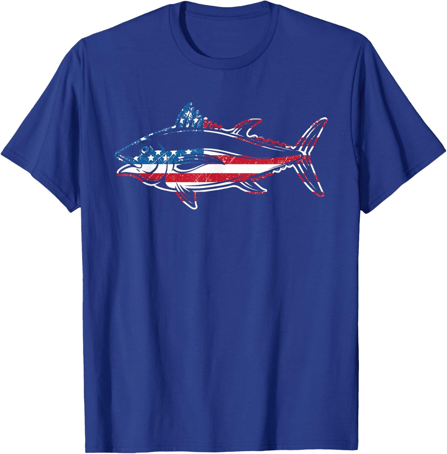 Tuna Fishing American Flag Giant Bluefin Fish Fisherman T-Shirt - T-Shirt | Royal