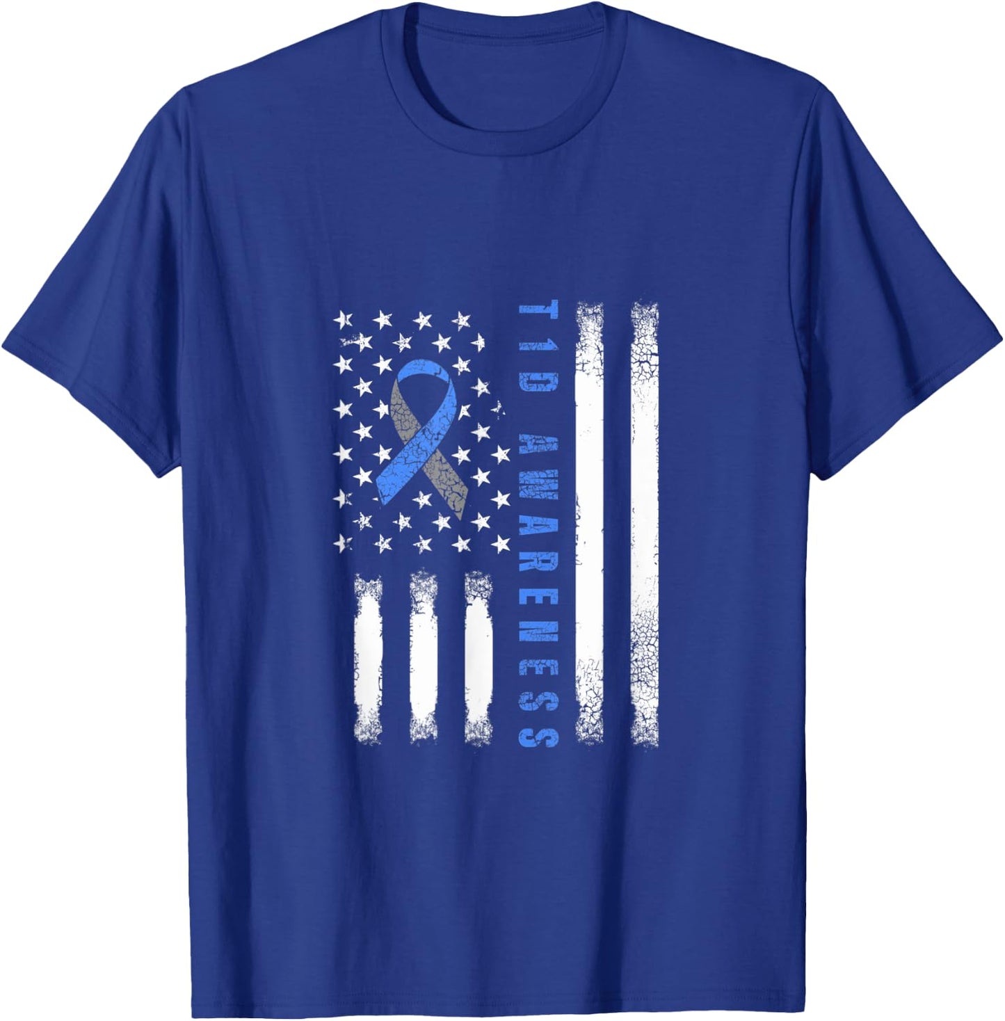 Type 1 Diabetes Awareness USA Flag T1D Warrior Survivor Women Men T-Shirt - T-Shirt | Royal