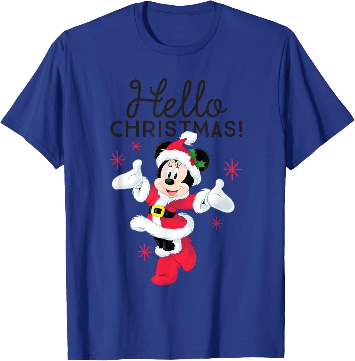 Disney Santa Minnie Mouse Hello Christmas Holiday Short Sleeve T-Shirt - T-Shirt | Royal