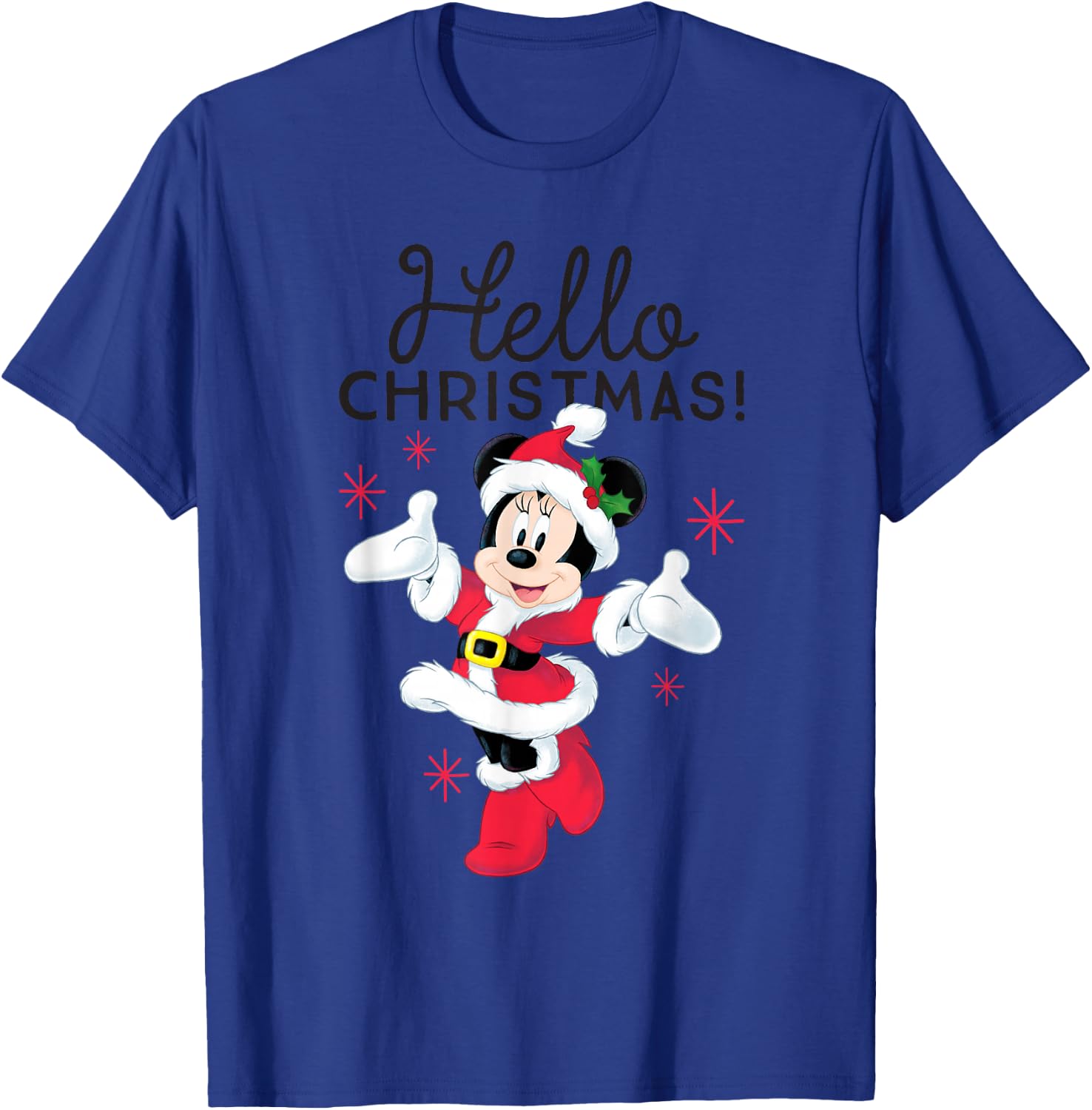 Disney Santa Minnie Mouse Hello Christmas Holiday Short Sleeve T-Shirt - T-Shirt | Royal
