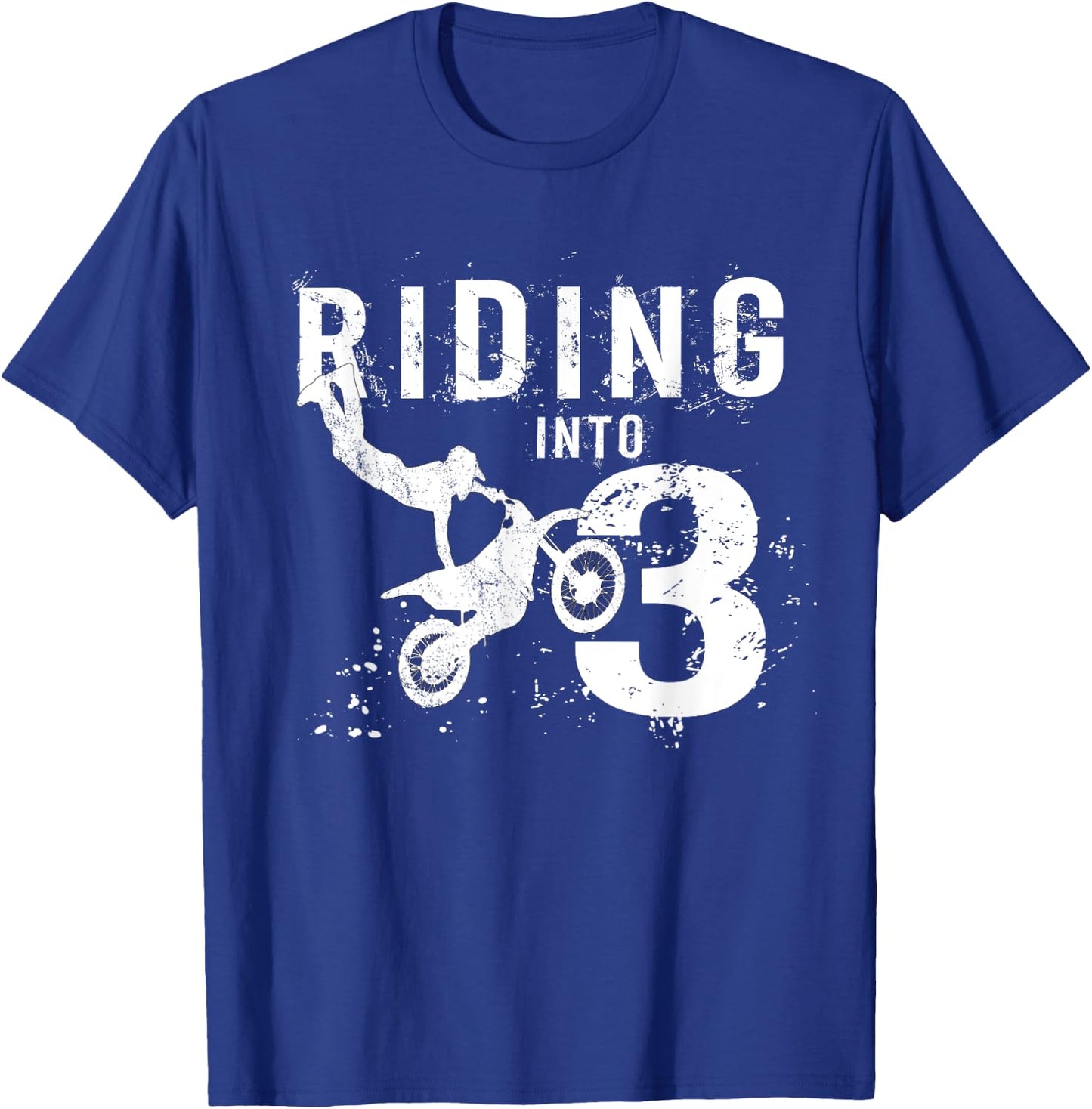 Riding Into 3 Years Old 3rd Birthday Boy Dirt Bike Party T-Shirt - T-Shirt | Royal