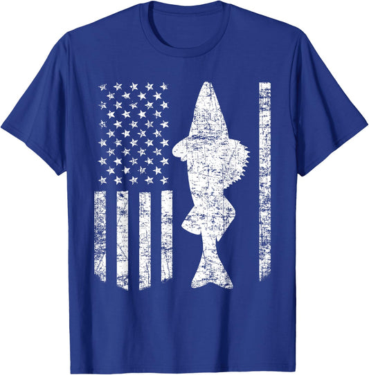 Walleye Fishing American Flag Fisherman Gift T-Shirt - T-Shirt | Royal