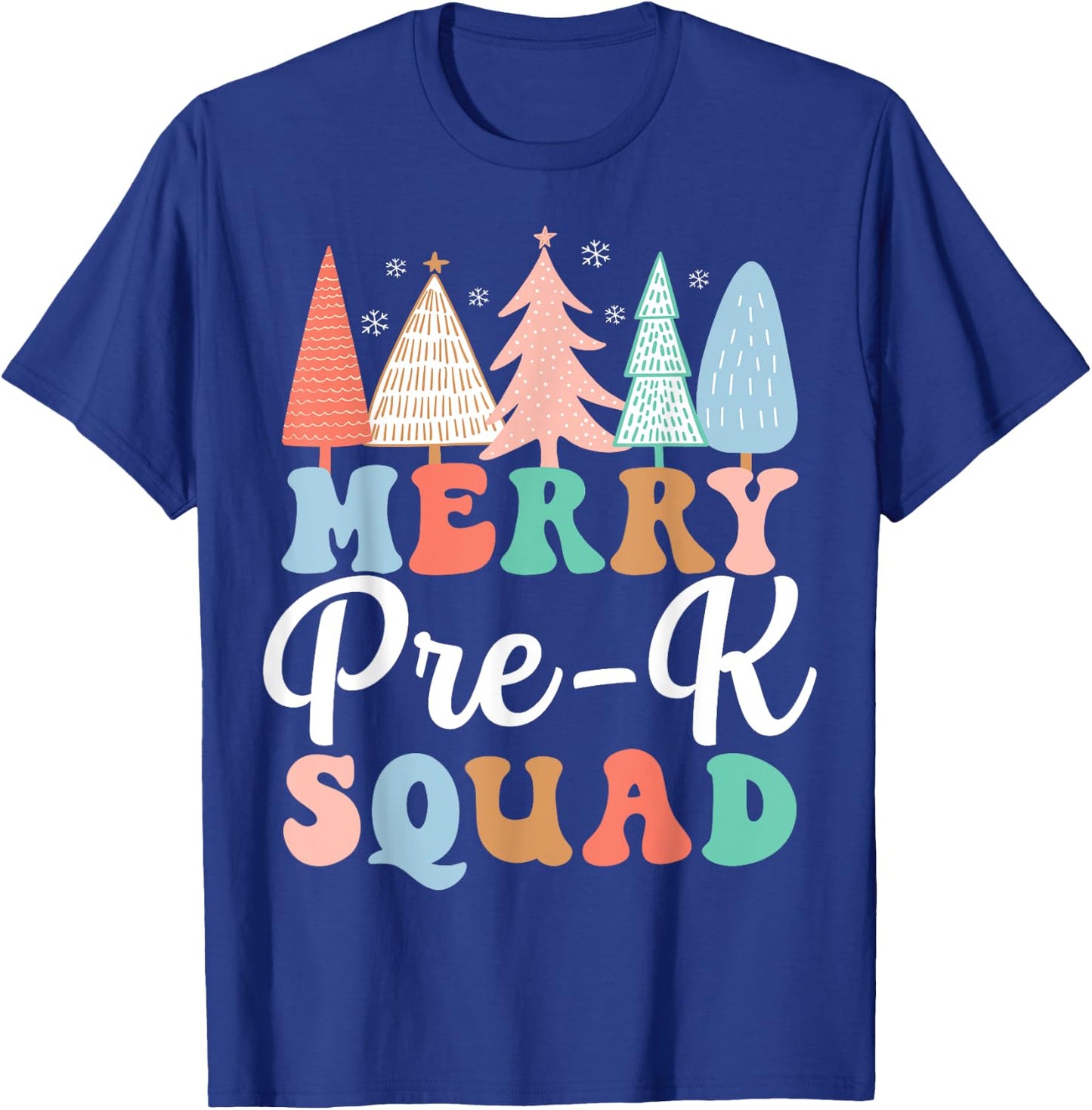 Merry Pre-K Squad PreK Teacher Preschool PreK Christmas Tree T-Shirt - T-Shirt | Royal