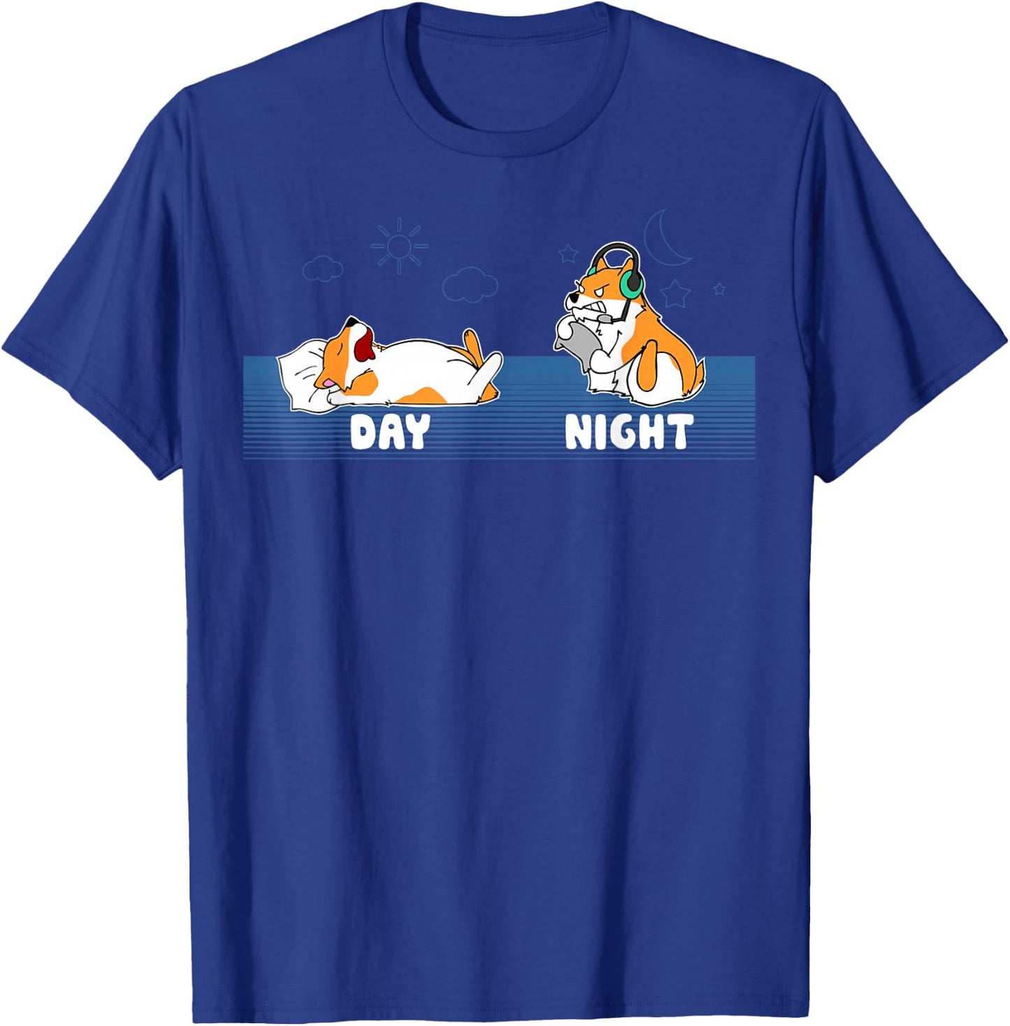 Sleep All Day Play Games All Night Funny Dog Corgi Gamer T-Shirt - T-Shirt | Royal